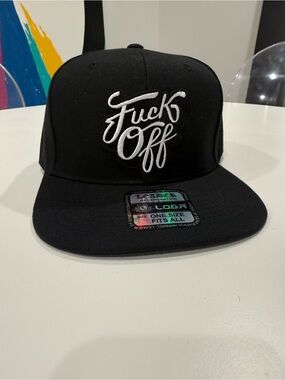 🧢 Custom Made “F*CK OFF” Black Flat Bill Snapback Hat / Cap / Patch - NEW